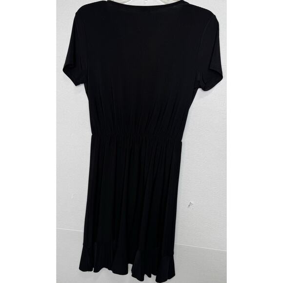 Tash + Sophie Women’s Black Dress Size Small Short Sleeve Faux Wrap Ruffle Hem - Picture 3 of 8